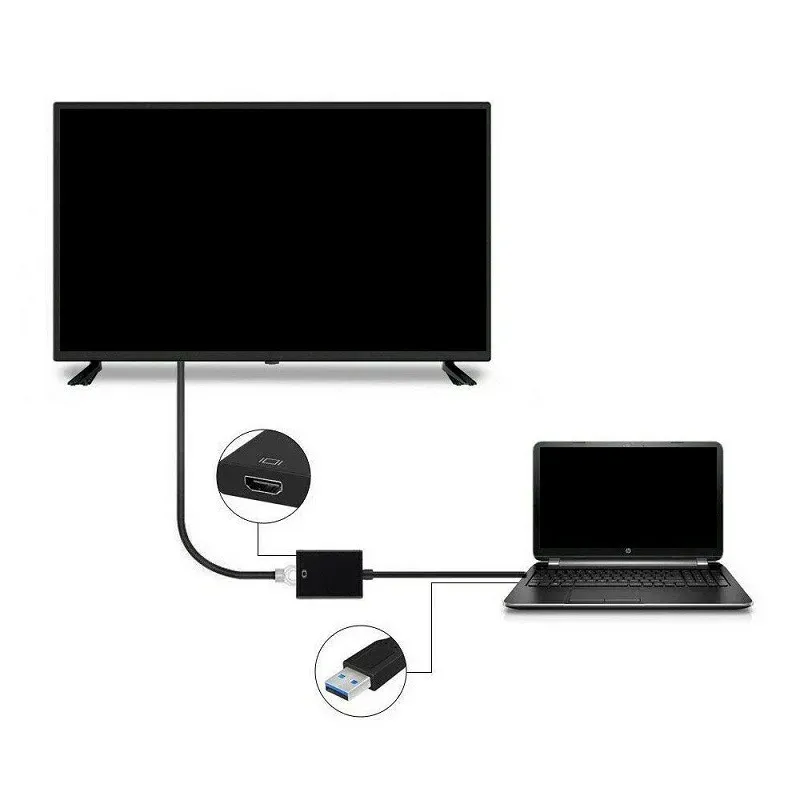 Convertisseur USB 3.0 vers HDMI 1080p, adaptateur graphique multi-écrans pour ordinateur portable, vidéoprojecteur, carte vidéo externe HD 3