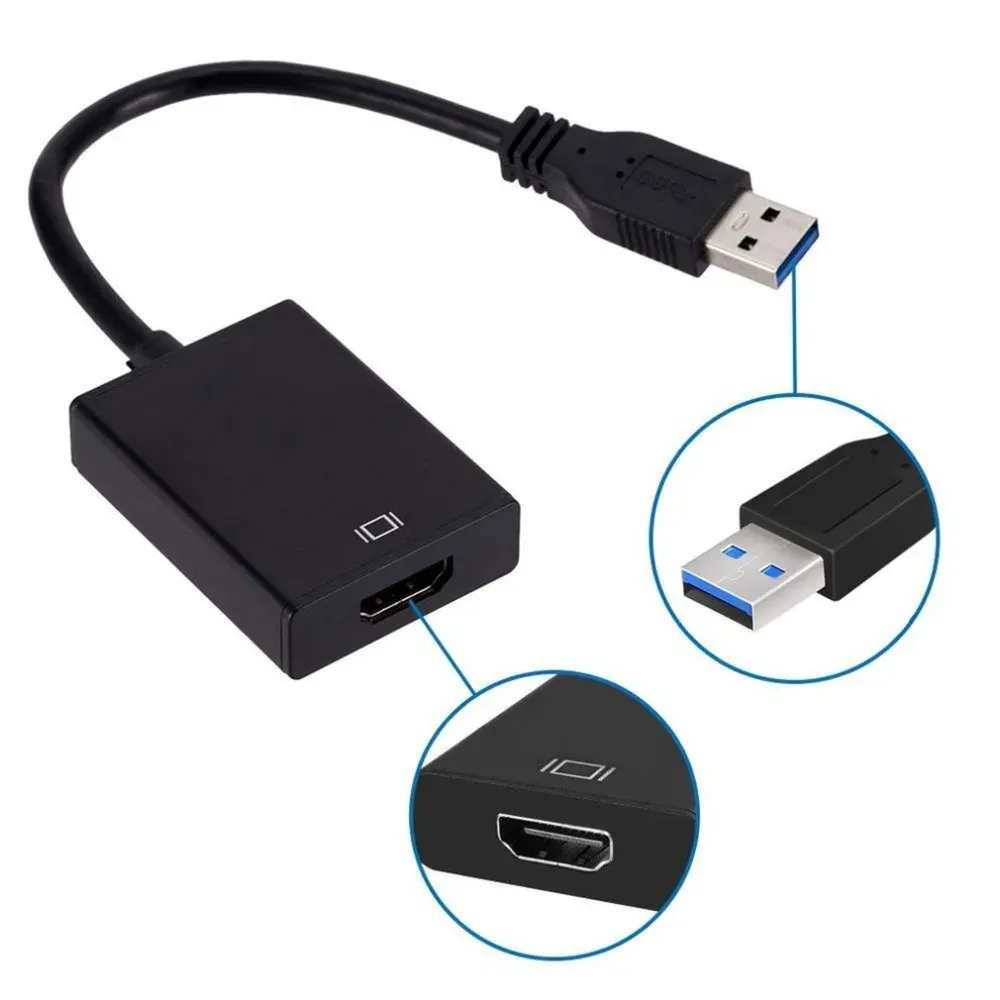 Convertisseur USB 3.0 vers HDMI 1080p, adaptateur graphique multi-écrans pour ordinateur portable, vidéoprojecteur, carte vidéo externe HD 2