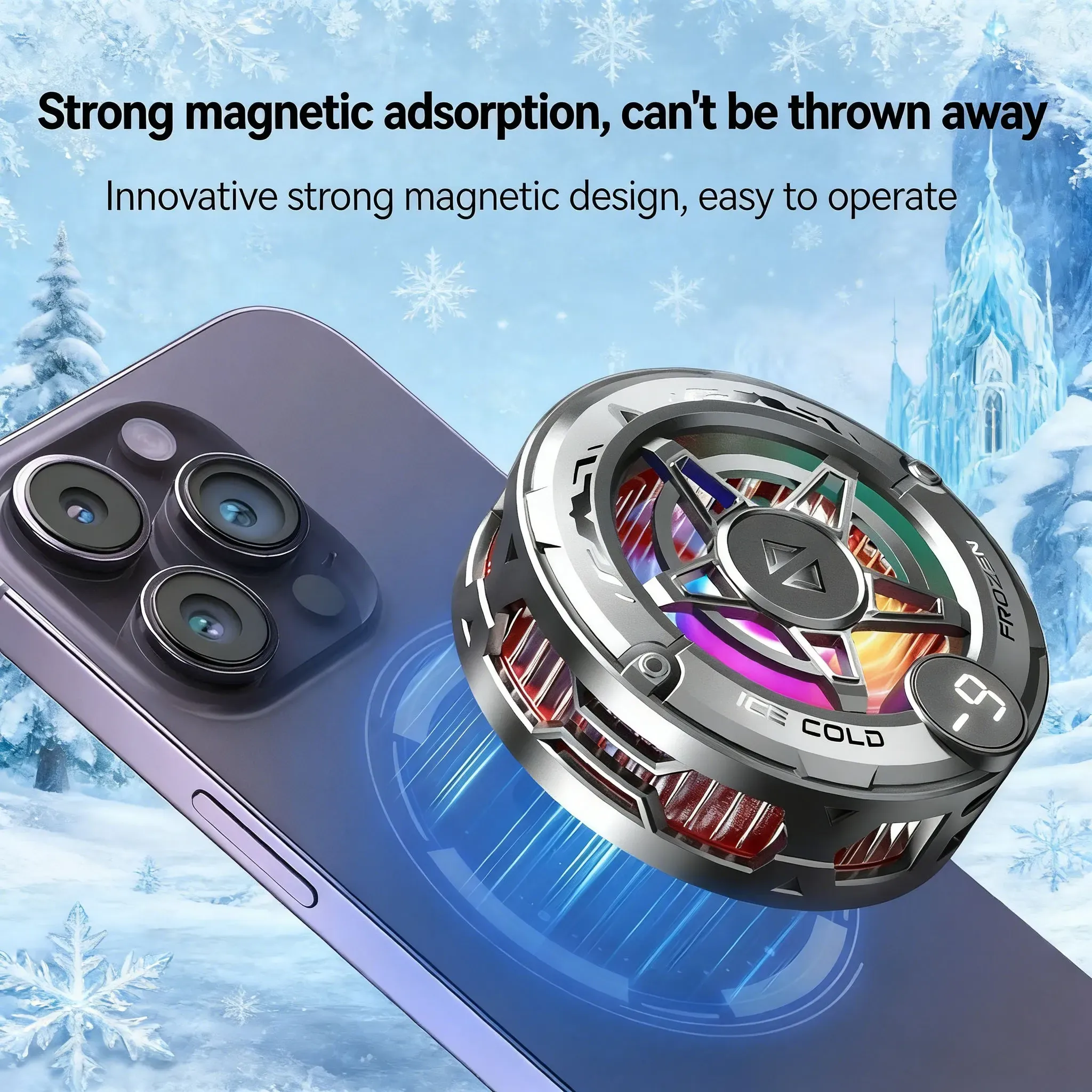 Refroidisseur universel pour téléphone de jeu, ventilateur magnétique à semi-conducteurs avec écran numérique et éclairage RVB 3