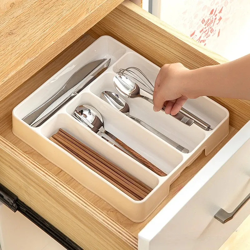 Organisateur de tiroir de cuisine à diviseurs réglables pour ustensiles et couverts 2