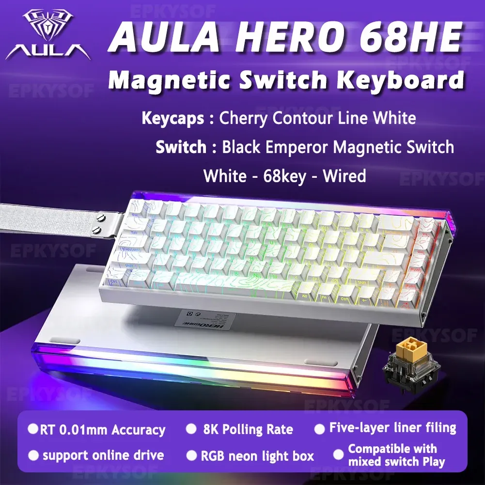 AULA HERO 68HE Clavier de jeu magnétique, interrupteurs magnétiques, rétroéclairage RVB, déclenchement rapide, taux de scrutation 8K, connexion filaire, clavier Esports personnalisable 11