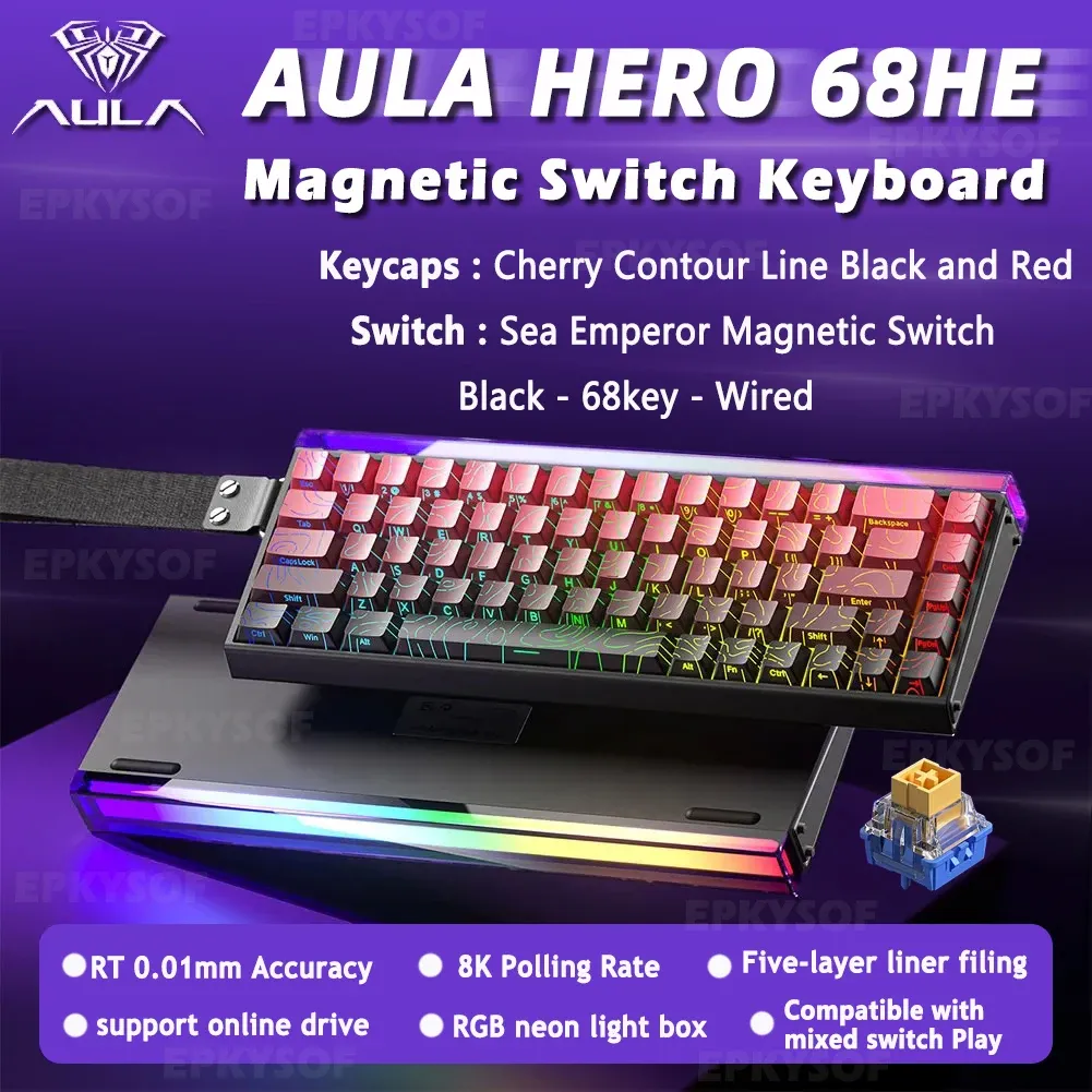 AULA HERO 68HE Clavier de jeu magnétique, interrupteurs magnétiques, rétroéclairage RVB, déclenchement rapide, taux de scrutation 8K, connexion filaire, clavier Esports personnalisable 13