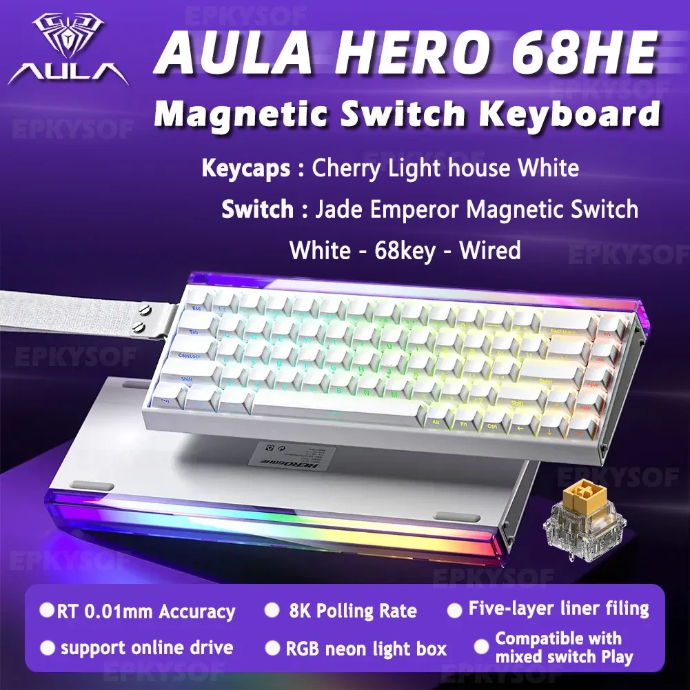 AULA HERO 68HE Clavier de jeu magnétique, interrupteurs magnétiques, rétroéclairage RVB, déclenchement rapide, taux de scrutation 8K, connexion filaire, clavier Esports personnalisable 14