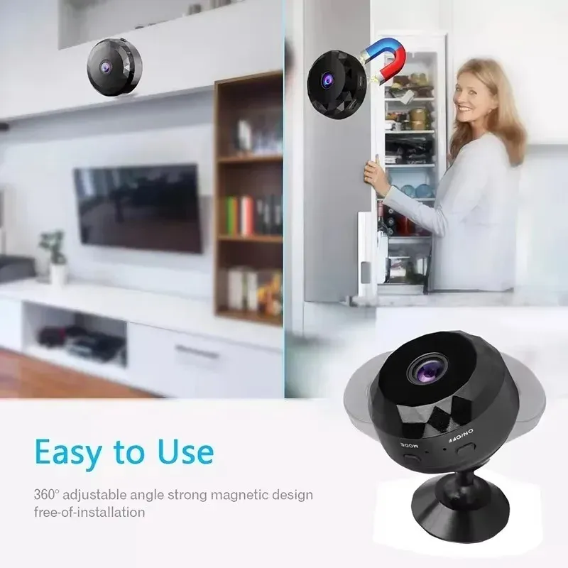 Mini caméra de sécurité sans fil WiFi avec vision nocturne, détection de mouvement et batterie rechargeable 4