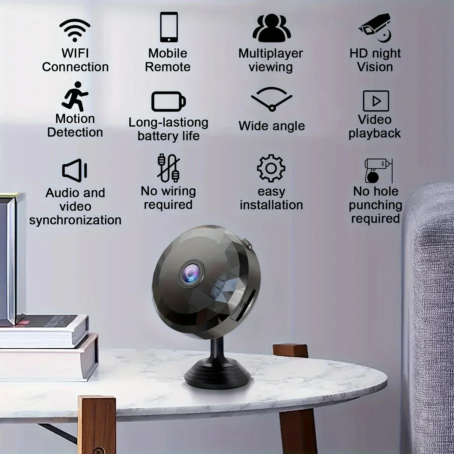Caméra de sécurité compacte installée dans un espace de vie