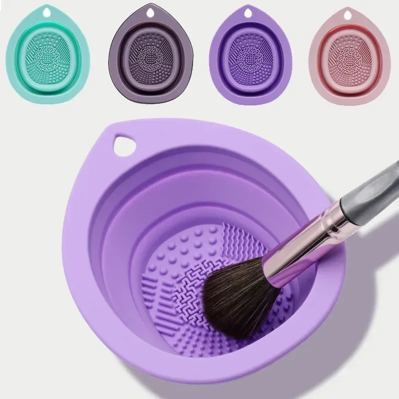 Boîte à récurer en silicone pour nettoyage de pinceaux de maquillage, bol pliable, tapis de nettoyage pour brosses à fard, polymères souples, outil de beauté - Image 1