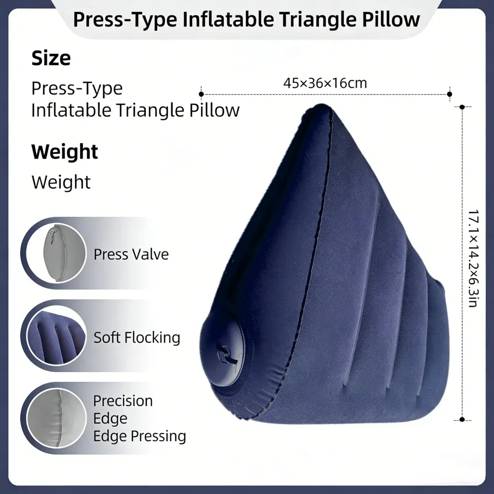 Oreiller de voyage triangulaire gonflable, soutien lombaire et cervical pour le bureau, coussin repose-jambes épaissi en flocage pour les voyages en avion 12