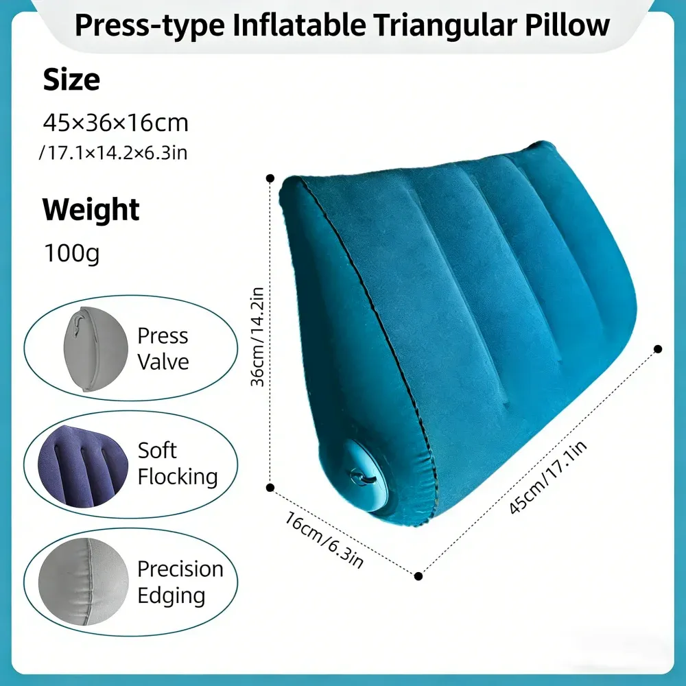 Oreiller de voyage triangulaire gonflable, soutien lombaire et cervical pour le bureau, coussin repose-jambes épaissi en flocage pour les voyages en avion 13