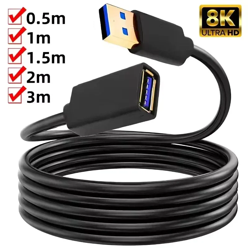 Câble rallonge USB 3.0 / 2.0 haute vitesse, 0,5 / 1 / 1,5 / 2 / 3 m, pour Smart TV, Xbox One, SSD, PC et ordinateur portable