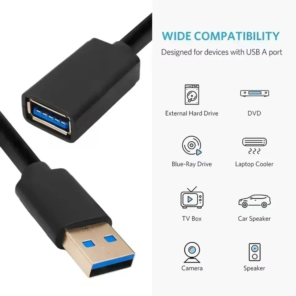 Câble rallonge USB 3.0 / 2.0 haute vitesse, 0,5 / 1 / 1,5 / 2 / 3 m, pour Smart TV, Xbox One, SSD, PC et ordinateur portable 5
