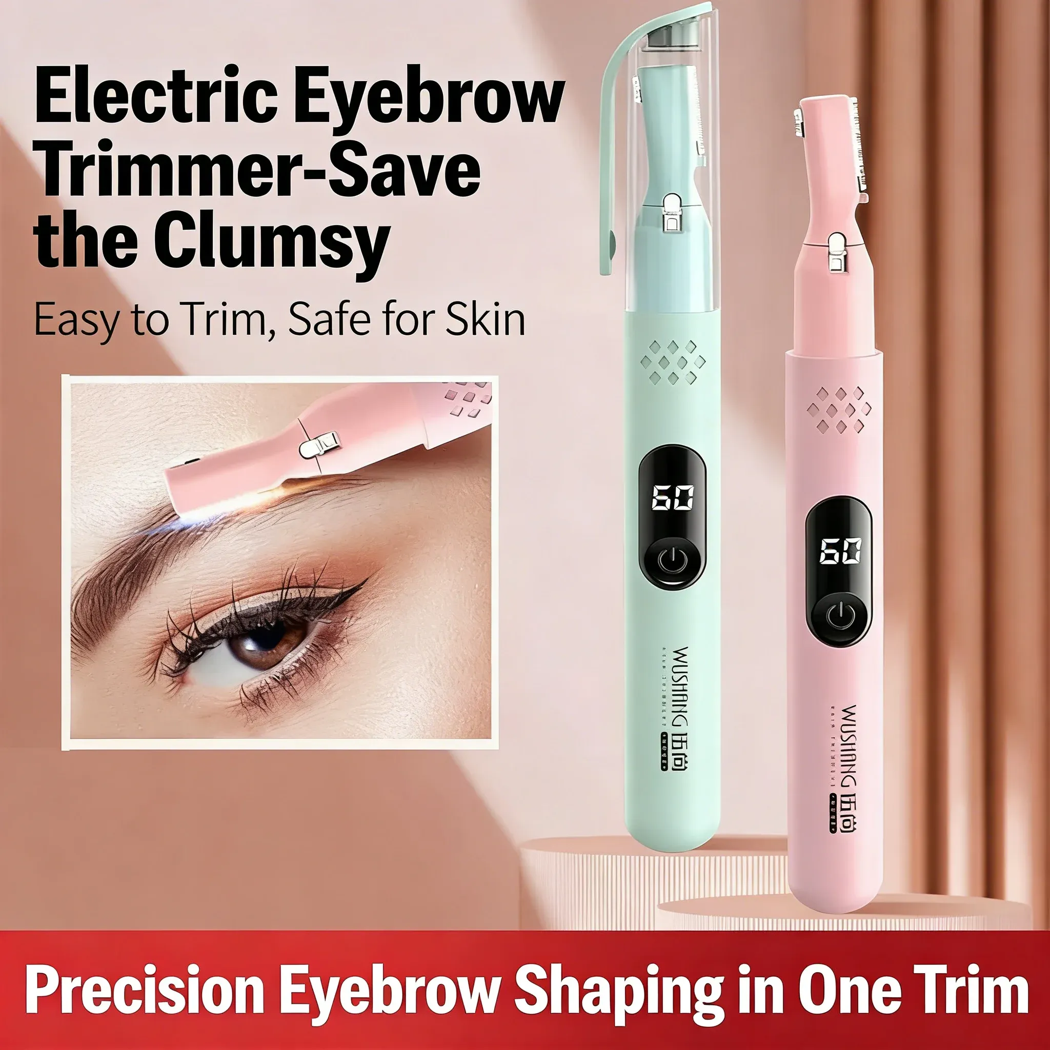 Tondeuse à sourcils électrique, rasoir de façonnage des sourcils portable avec tête de coupe double, design lavable - Image 1