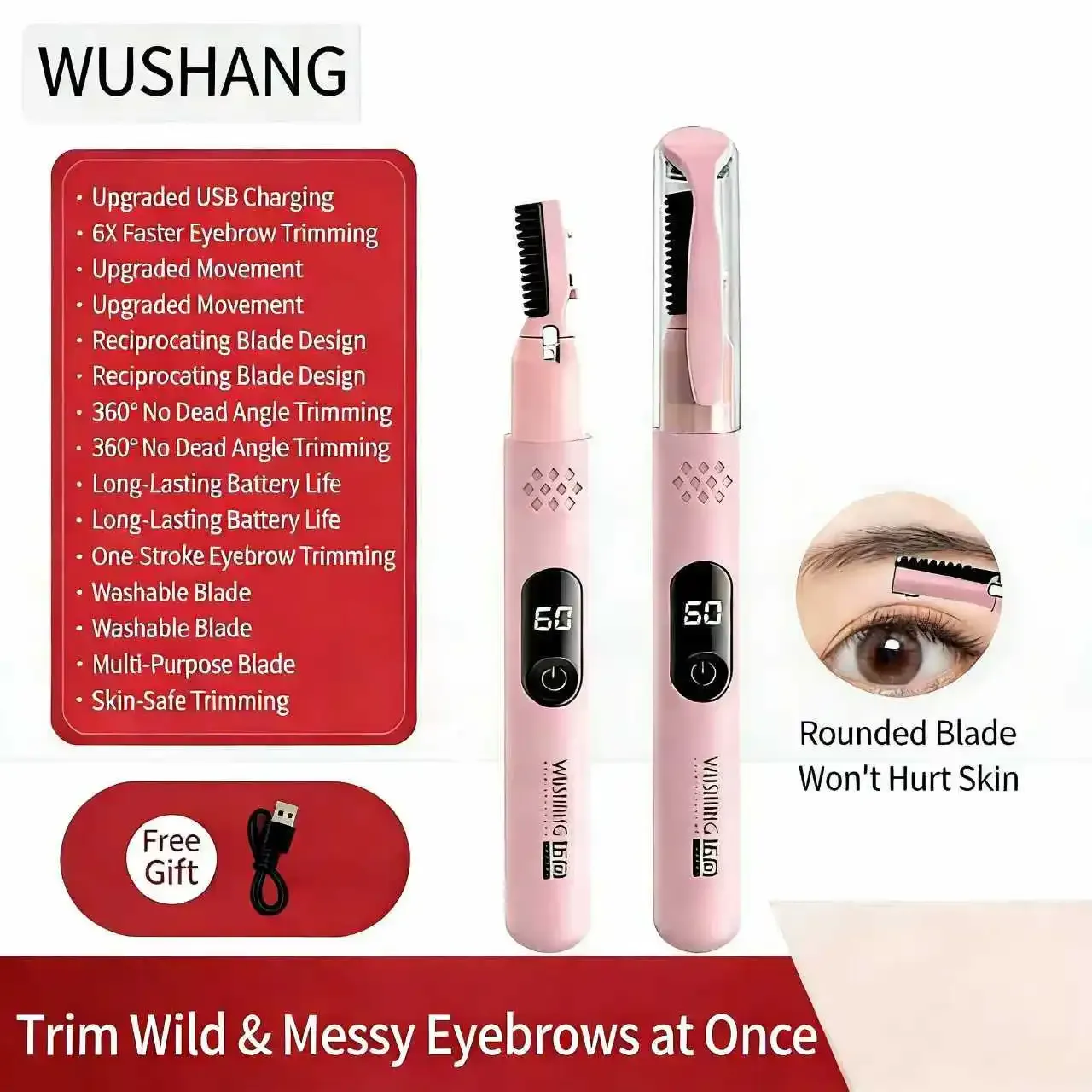 Tondeuse à sourcils électrique, rasoir de façonnage des sourcils portable avec tête de coupe double, design lavable 2