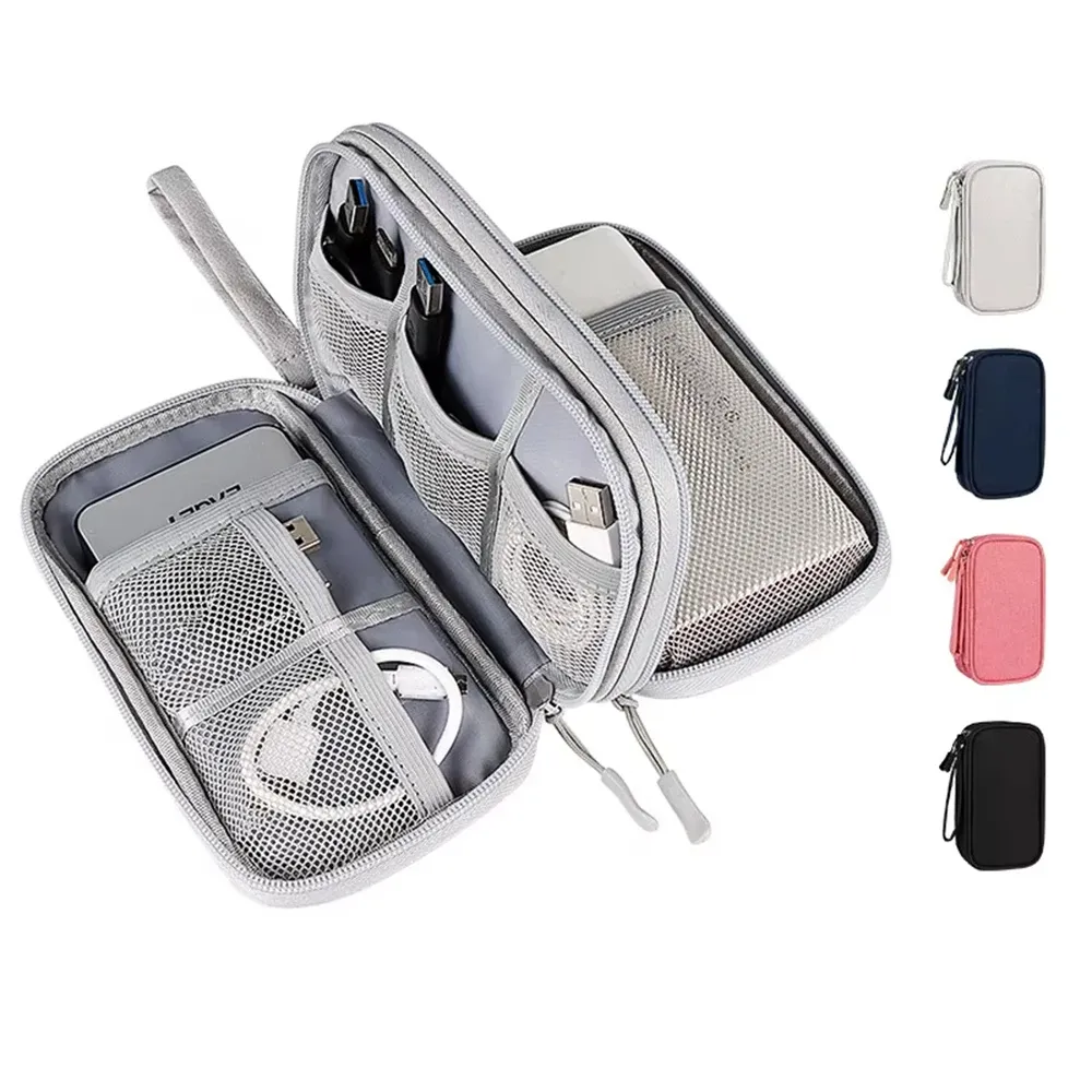 Sac de rangement de voyage pour câbles, sac de rangement USB pour chargeurs et câbles de données, étui de transport portable étanche, sac de rangement multicouche - Image 1