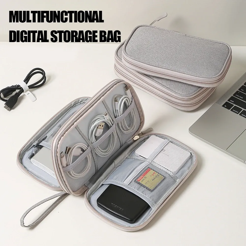 Sac de rangement de voyage pour câbles, sac de rangement USB pour chargeurs et câbles de données, étui de transport portable étanche, sac de rangement multicouche 3