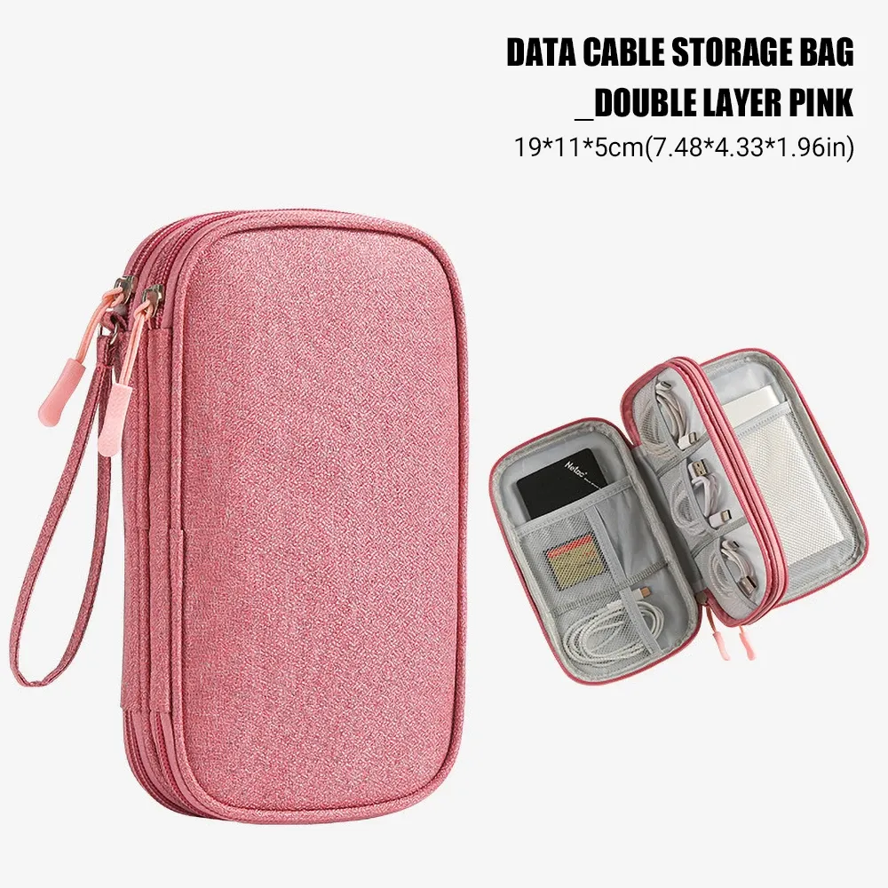 Sac de rangement de voyage pour câbles, sac de rangement USB pour chargeurs et câbles de données, étui de transport portable étanche, sac de rangement multicouche 8