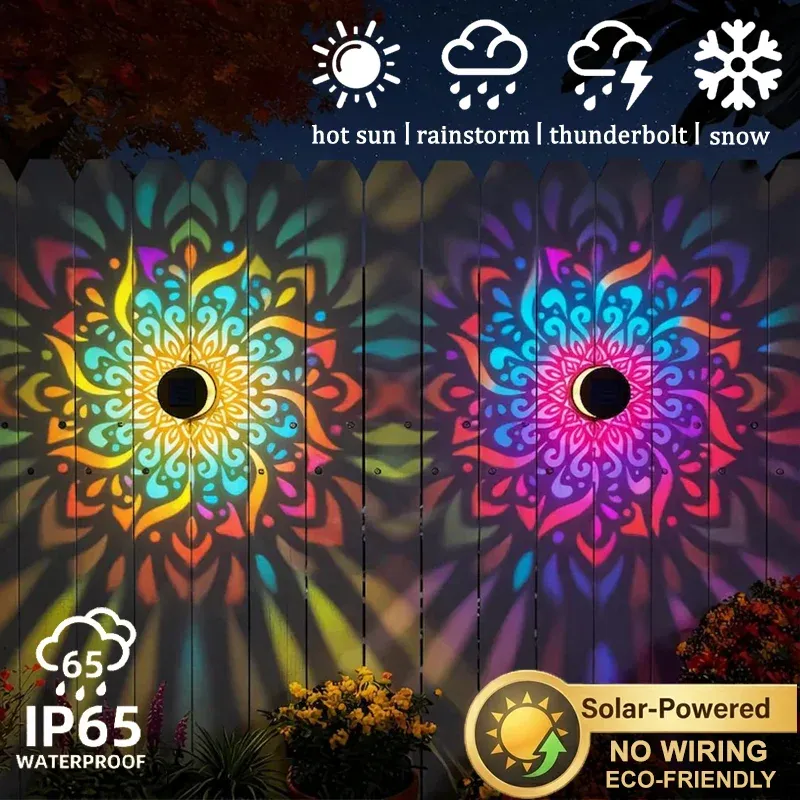 Applique murale solaire Mandala, éclairage LED étanche pour clôture, jardin, pelouse, véranda, couloir, cour et décoration murale