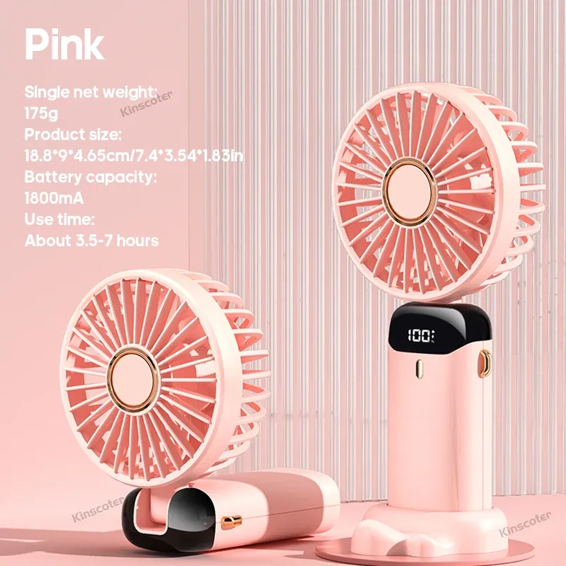 Mini ventilateur portable USB pliable, ventilateur de cou suspendu, ventilateur USB rechargeable à 5 vitesses avec support pour téléphone et écran d'affichage 7