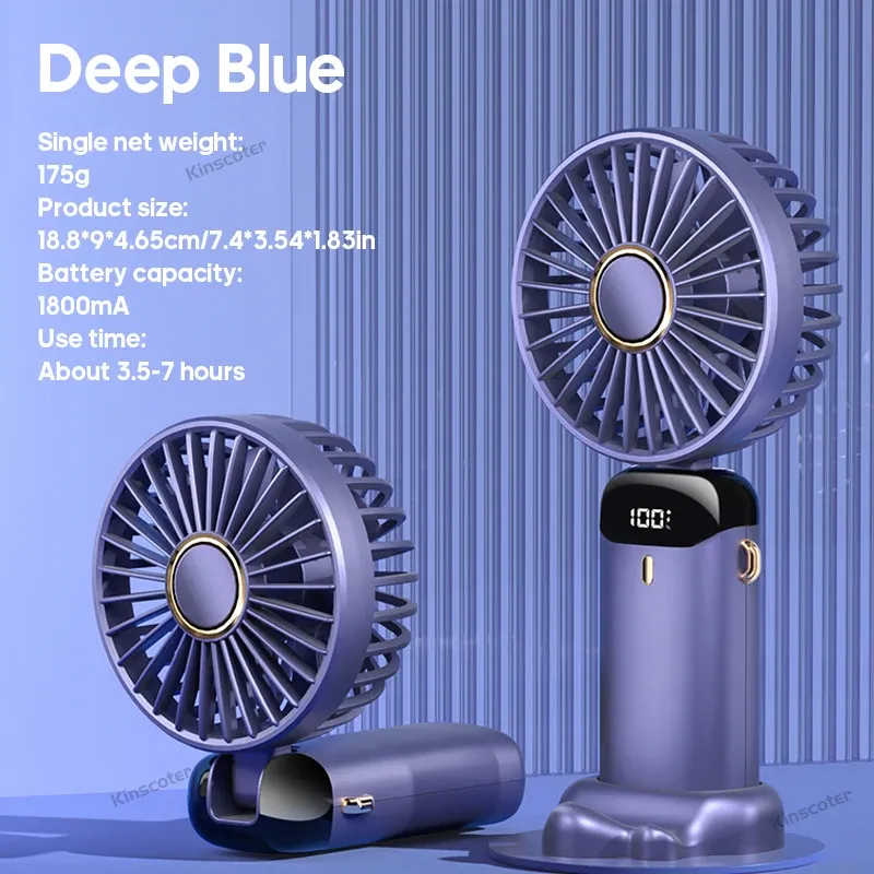 Mini ventilateur portable USB pliable, ventilateur de cou suspendu, ventilateur USB rechargeable à 5 vitesses avec support pour téléphone et écran d'affichage 9