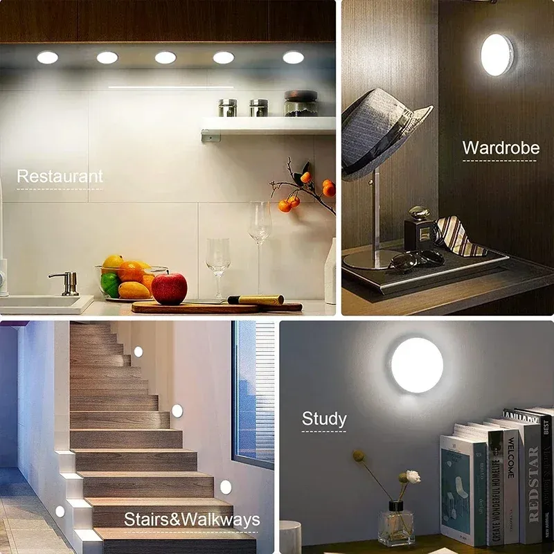 Lot de 2 à 6 veilleuses LED rechargeables USB avec détecteur de mouvement, 3 couleurs, sans fil, pour armoire, placard et escalier 3