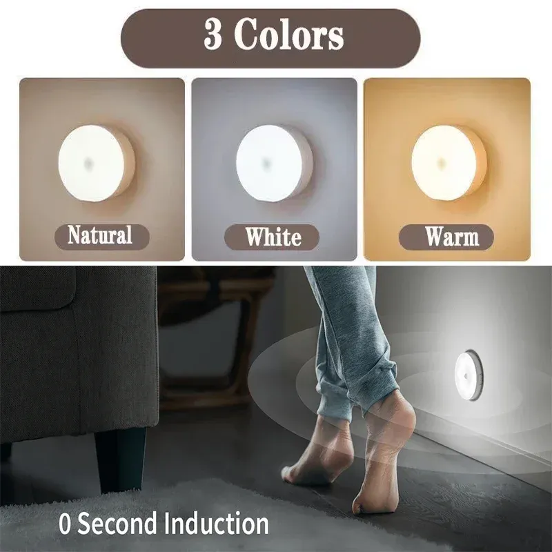 Lot de 2 à 6 veilleuses LED rechargeables USB avec détecteur de mouvement, 3 couleurs, sans fil, pour armoire, placard et escalier 5
