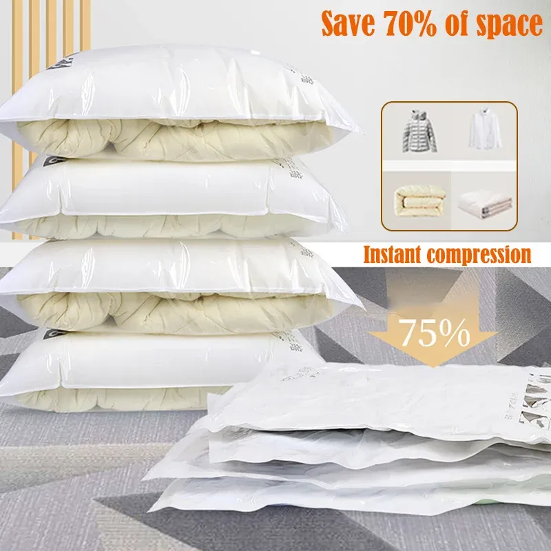 Sacs de compression sous vide 3D extra-épais, sans pompe, pour vêtements, couettes, édredons et doudounes 3