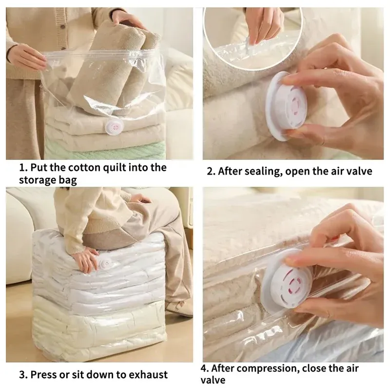 Sacs de compression sous vide 3D extra-épais, sans pompe, pour vêtements, couettes, édredons et doudounes 4