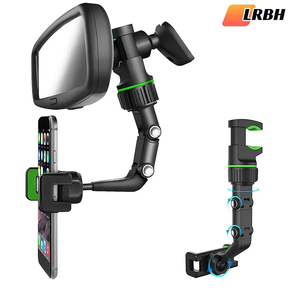 Support de téléphone pour rétroviseur de voiture rotatif à 360° et rétractable, universel pour tous véhicules 1