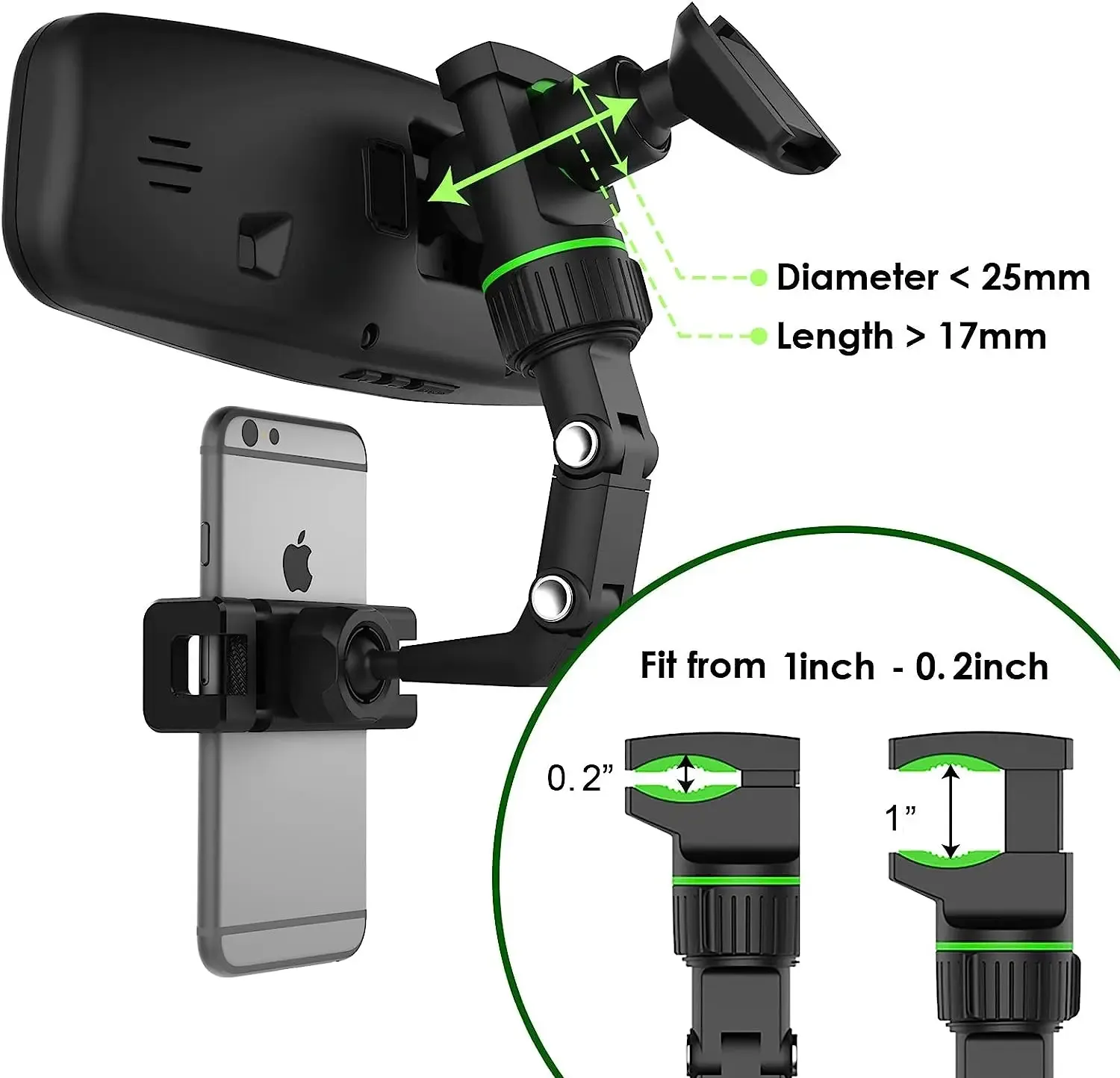 Support de téléphone pour rétroviseur de voiture rotatif à 360° et rétractable, universel pour tous véhicules 2