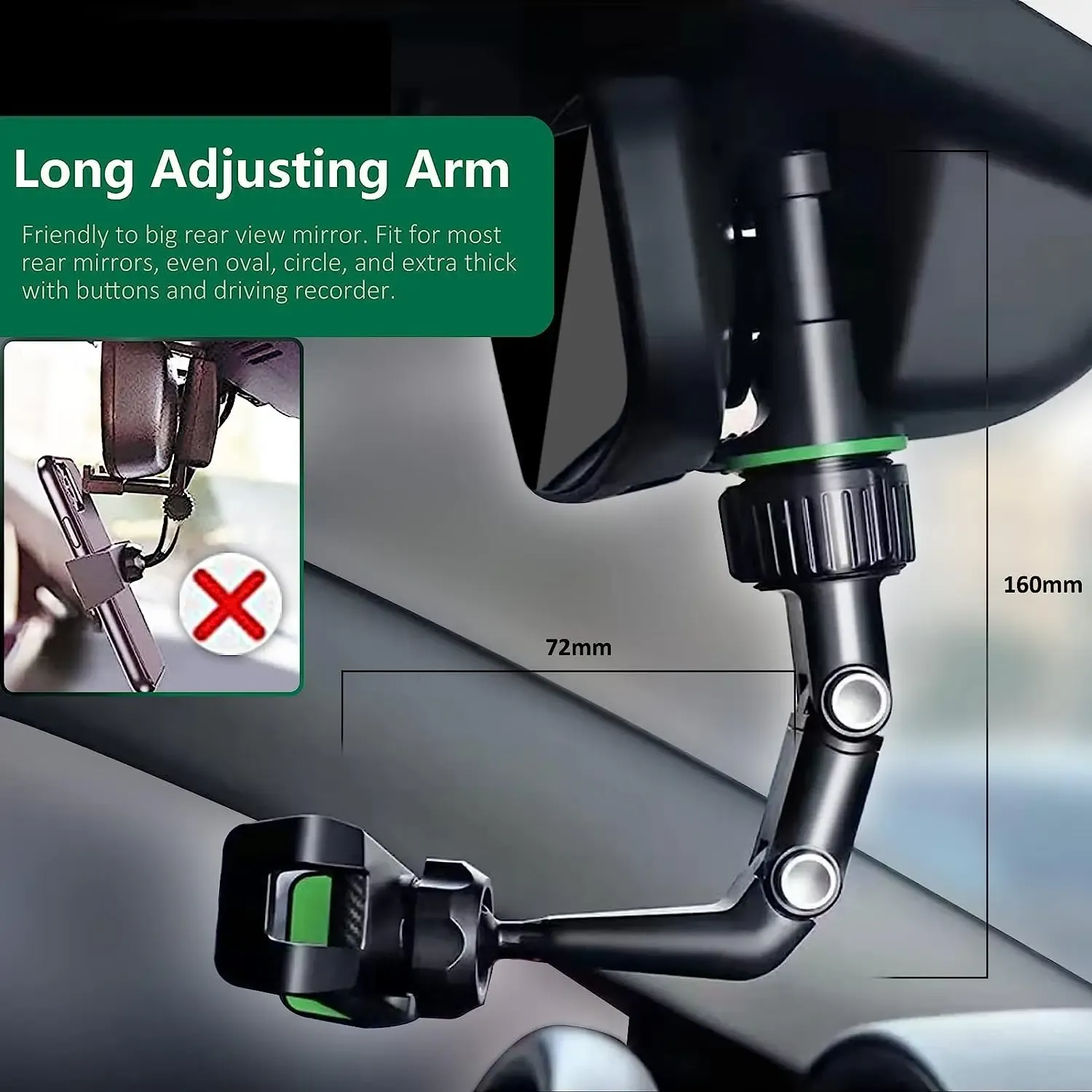 Support de téléphone pour rétroviseur de voiture rotatif à 360° et rétractable, universel pour tous véhicules 4