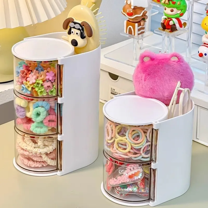 Organisateur d'accessoires pour cheveux en acrylique transparent, boîte de rangement avec compartiments pour bandeaux, élastiques et pinces, porte-pinceaux de maquillage et organisateur de bijoux de bureau 2