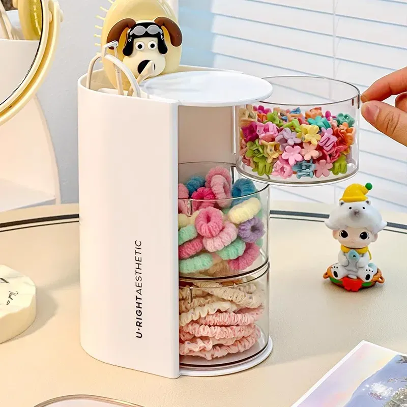 Organisateur d'accessoires pour cheveux en acrylique transparent, boîte de rangement avec compartiments pour bandeaux, élastiques et pinces, porte-pinceaux de maquillage et organisateur de bijoux de bureau 3