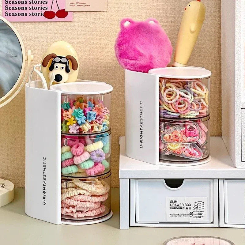 Organisateur d'accessoires pour cheveux en acrylique transparent, boîte de rangement avec compartiments pour bandeaux, élastiques et pinces, porte-pinceaux de maquillage et organisateur de bijoux de bureau 4