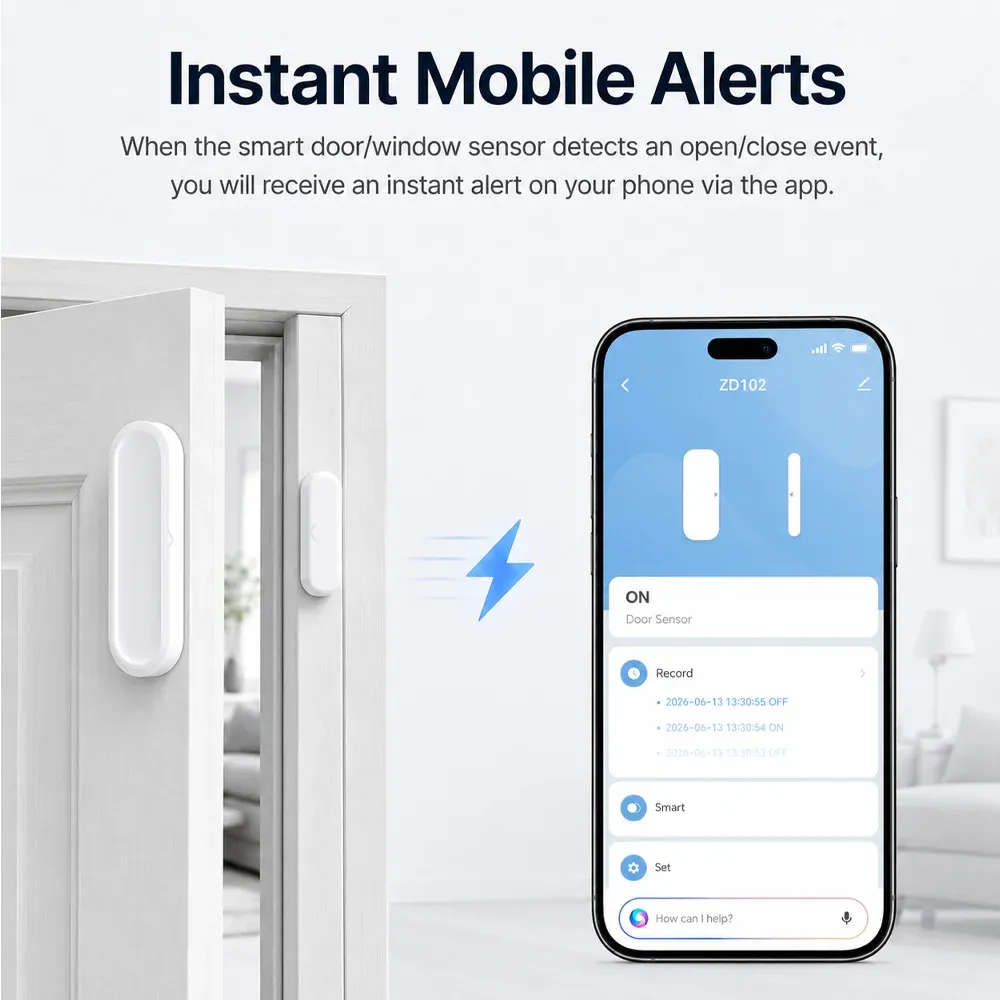 Capteur de porte et fenêtre magnétique Tuya WiFi, alarme de sécurité connectée pour maison intelligente 4