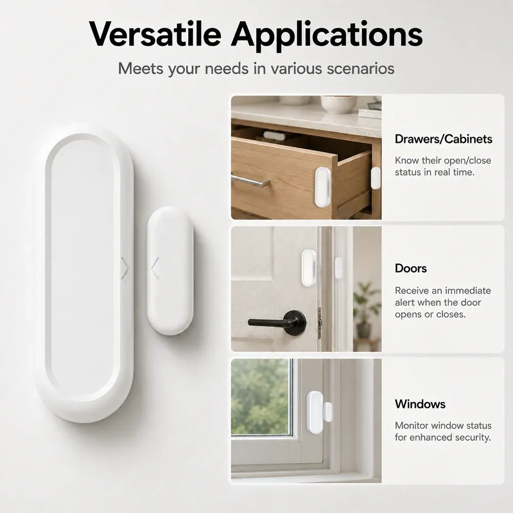 Capteur de porte et fenêtre magnétique Tuya WiFi, alarme de sécurité connectée pour maison intelligente 5