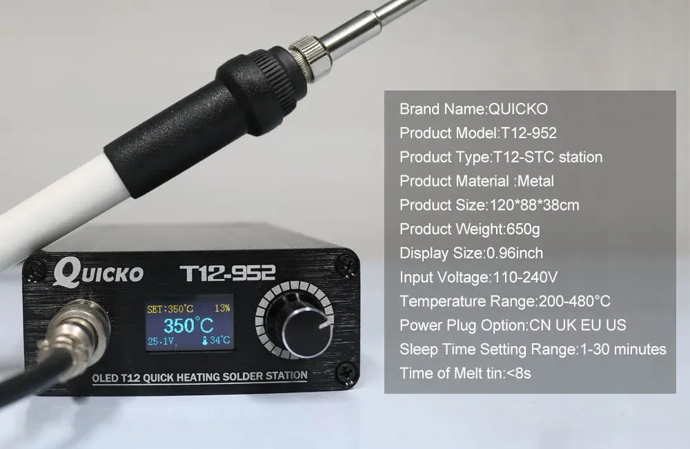 Station de soudage T12 à chauffage rapide, fer à souder électronique numérique T12-952 QUICKO, écran OLED STC T12 3