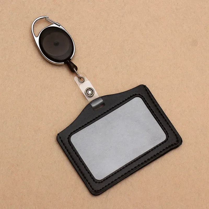 Enrouleur de badge rétractable noir en ABS avec cordon en PU, pour étudiants, infirmiers et infirmières, et salons professionnels 16