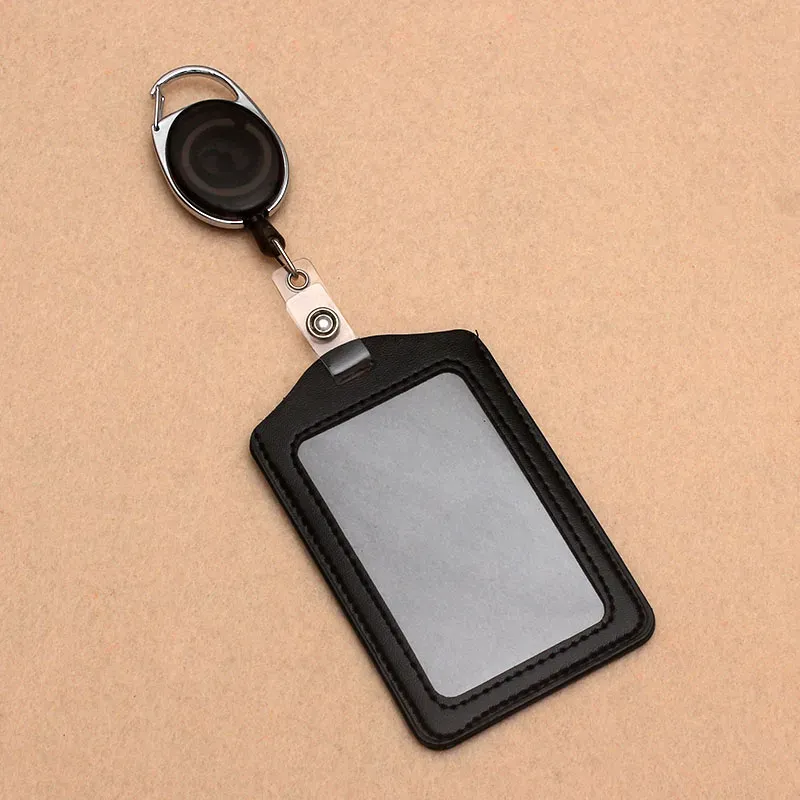 Enrouleur de badge rétractable noir en ABS avec cordon en PU, pour étudiants, infirmiers et infirmières, et salons professionnels 17
