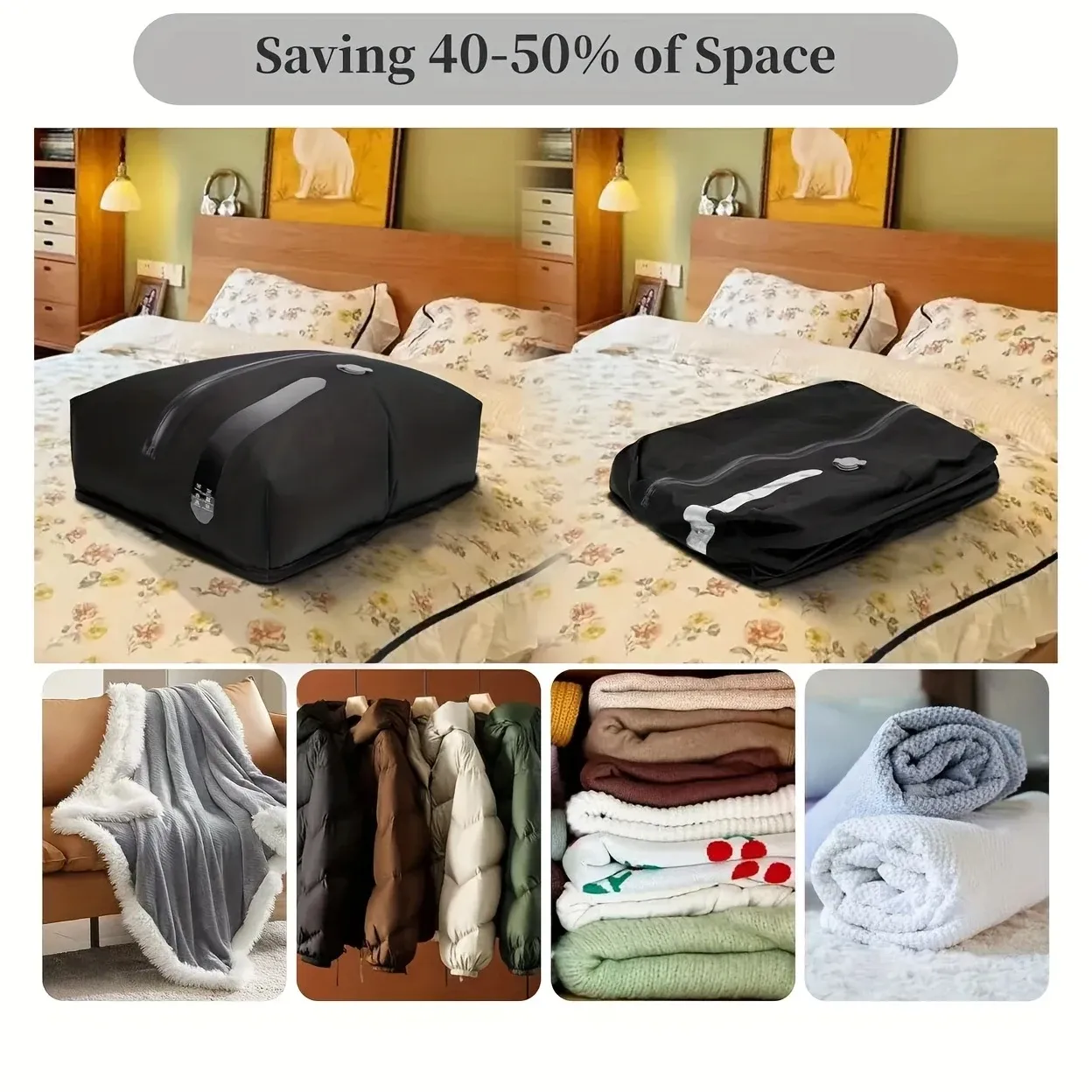 Sac de compression sous vide professionnel pour bagages, réutilisable, gain d'espace jusqu'à 60 % 4