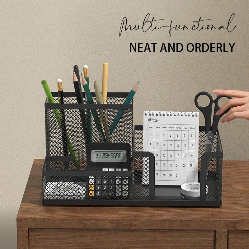 Organisateur de bureau en maille, caddie pour fournitures de bureau avec porte-crayons et paniers de rangement pour accessoires de bureau, 3 compartiments, noir
Wait, that's the original text. Here is the translation:
Organisateur de bureau en maille, chariot pour fournitures de bureau avec porte-crayons et paniers de rangement pour accessoires, 3 compartiments, noir