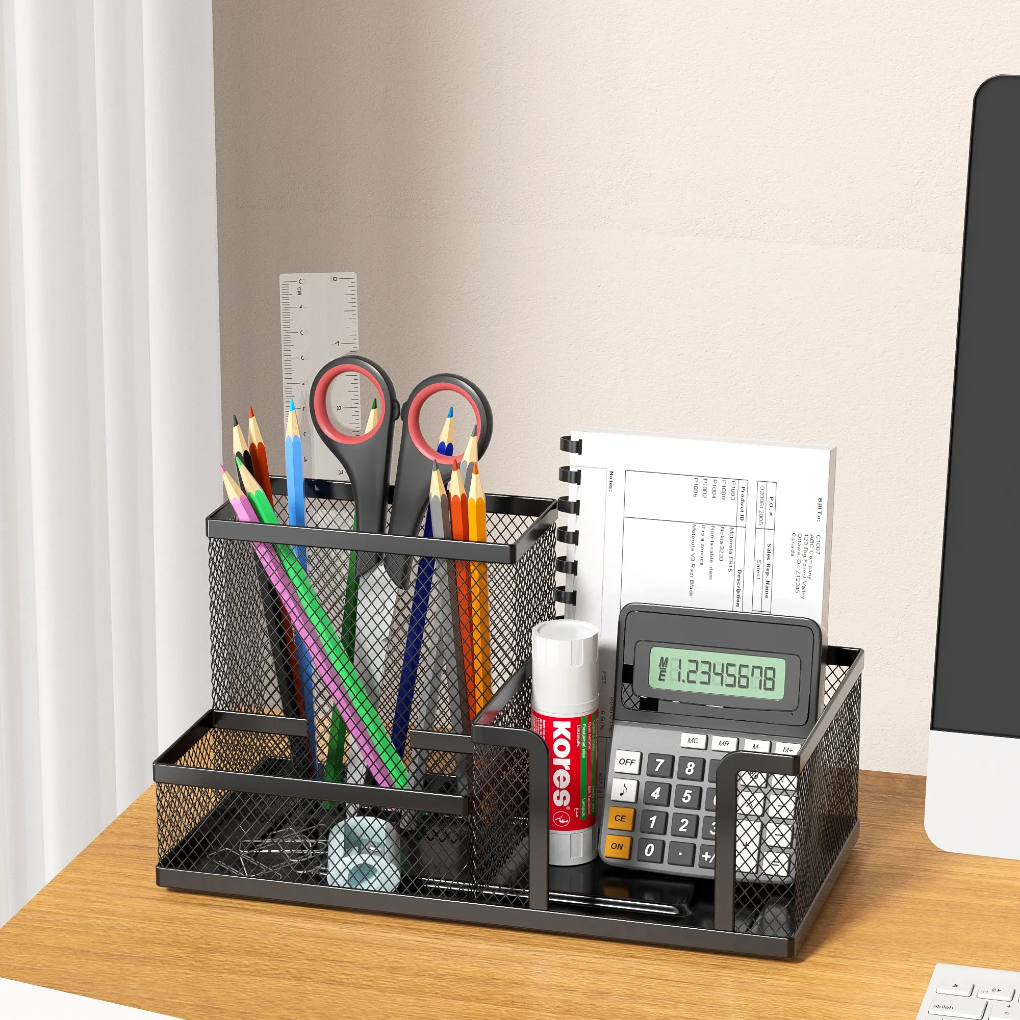 Organisateur de bureau en maille, caddie pour fournitures de bureau avec porte-crayons et paniers de rangement pour accessoires de bureau, 3 compartiments, noir

Wait, that's the original text. Here is the translation:

Organisateur de bureau en maille, chariot pour fournitures de bureau avec porte-crayons et paniers de rangement pour accessoires, 3 compartiments, noir 5