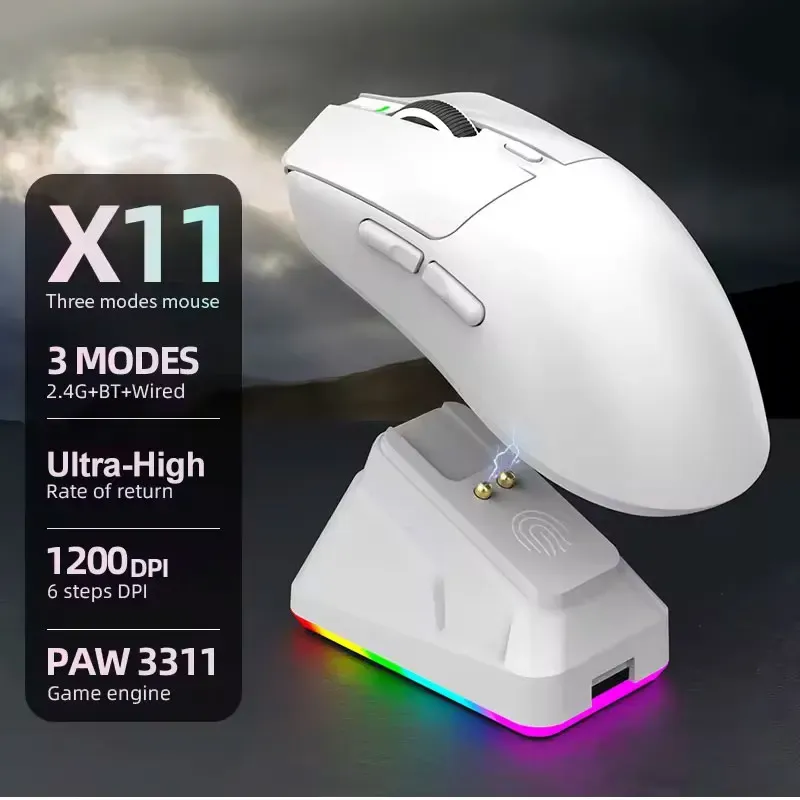 Souris sans fil X11 Bluetooth 3 modes avec écran tactile, station de charge magnétique et fonction macro, ultra-légère