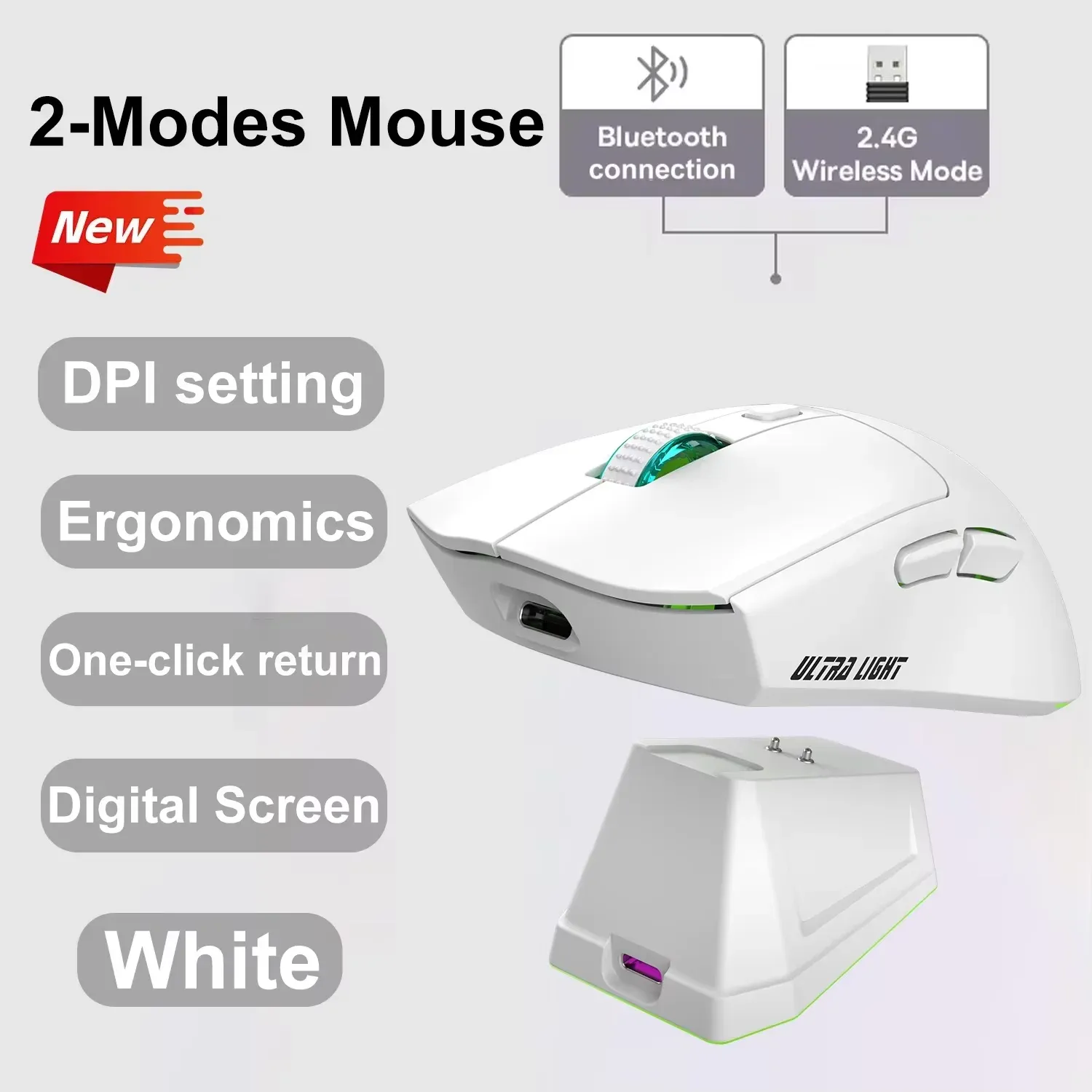 Souris sans fil X11 Bluetooth 3 modes avec écran tactile, station de charge magnétique et fonction macro, ultra-légère 7
