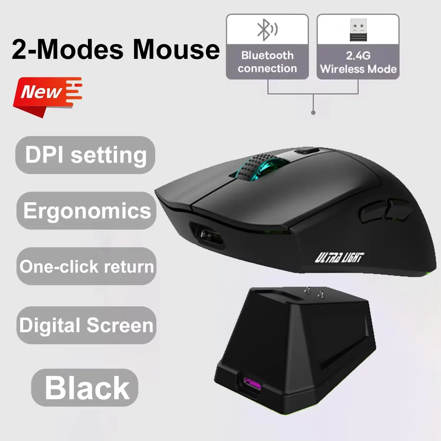 Souris sans fil X11 Bluetooth 3 modes avec écran tactile, station de charge magnétique et fonction macro, ultra-légère 8