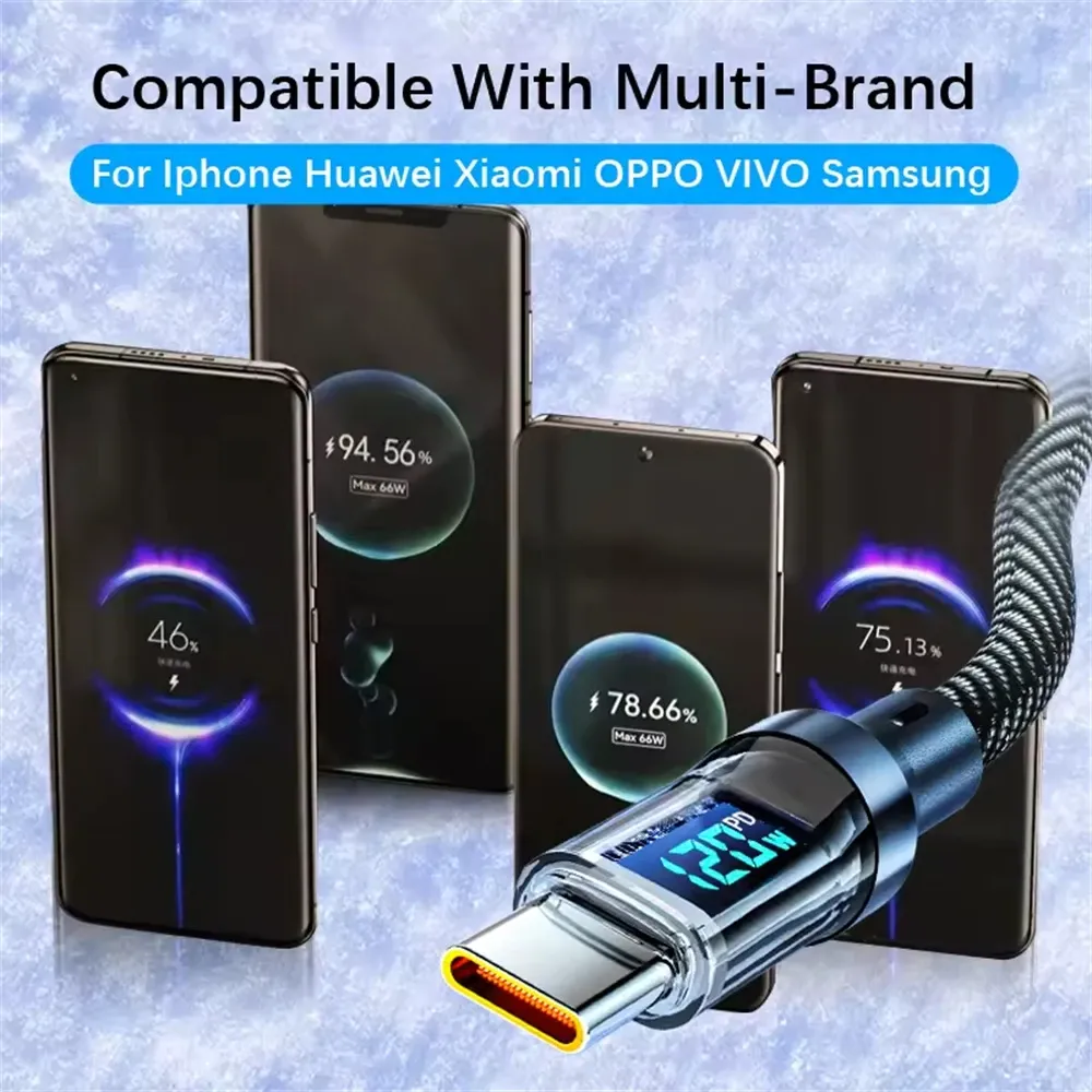 Câble de charge ultra rapide USB-A vers USB-C 120 W avec affichage numérique, câble de données USB-C vers USB-C pour iPhone et Android 5