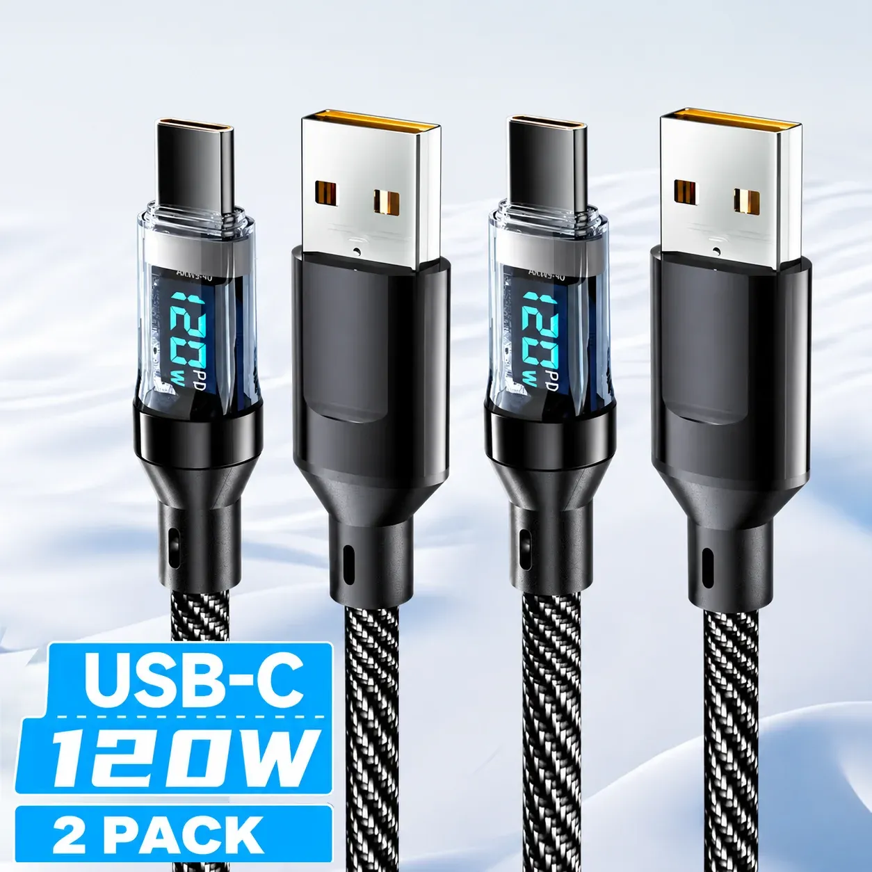 Câble de charge ultra rapide USB-A vers USB-C 120 W avec affichage numérique, câble de données USB-C vers USB-C pour iPhone et Android 9