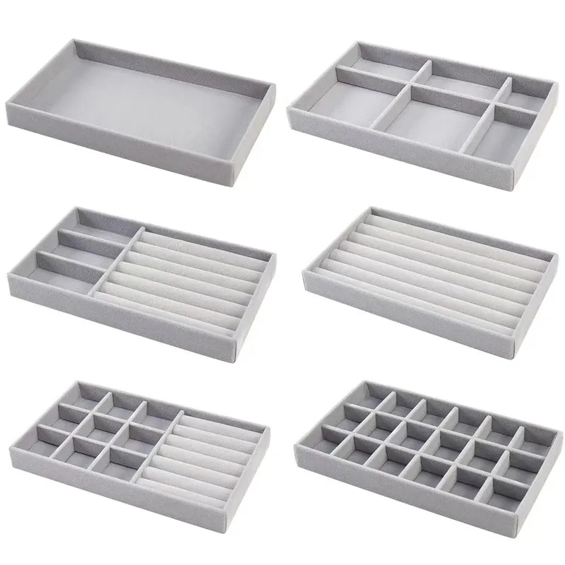 Nouvel organisateur de bijoux en velours, plateau de rangement avec présentoir pour bagues, bracelets et colliers, boîte de rangement et vitrine pour tiroir 1