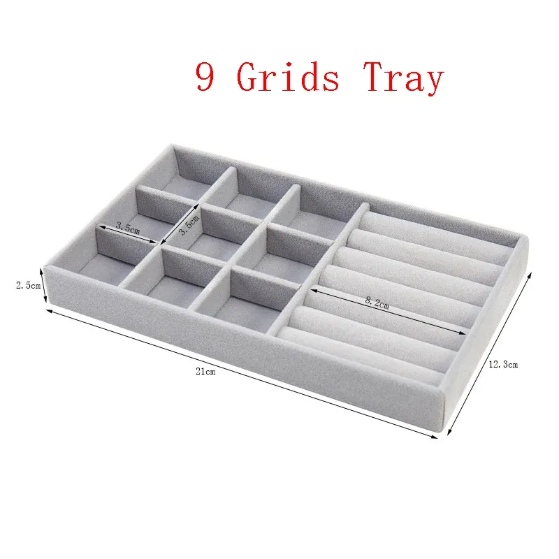 Nouvel organisateur de bijoux en velours, plateau de rangement avec présentoir pour bagues, bracelets et colliers, boîte de rangement et vitrine pour tiroir 9