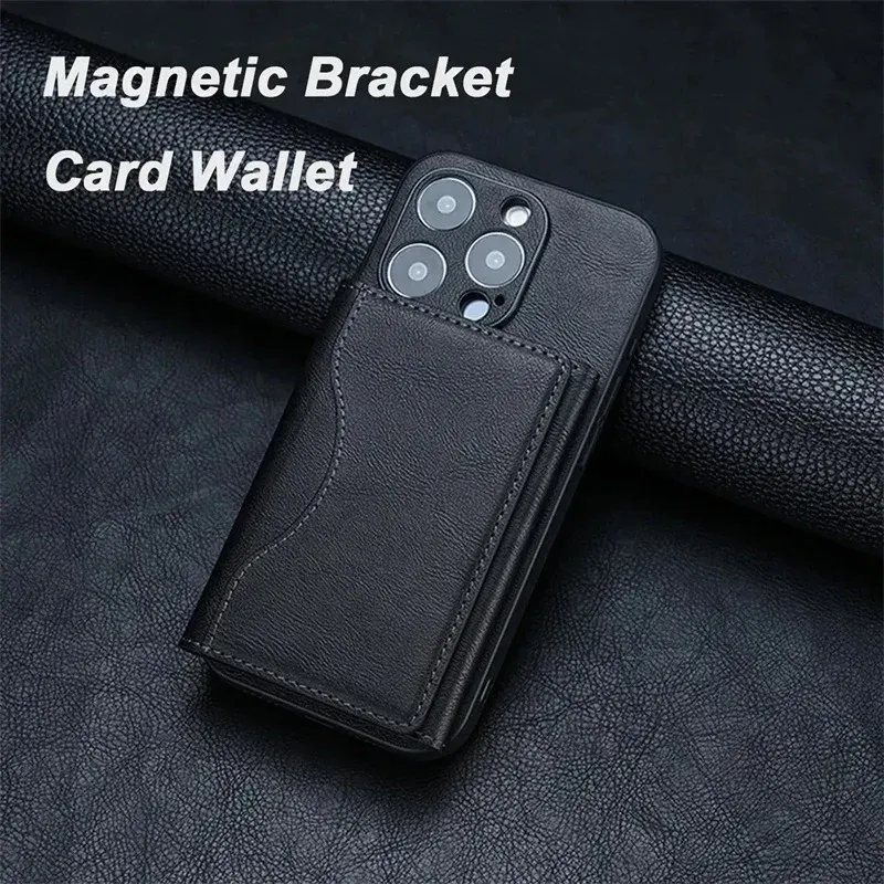 Portefeuille magnétique en cuir MagSafe pour iPhone 16, 15 et 14 Pro Max, porte-cartes avec étui de protection 3