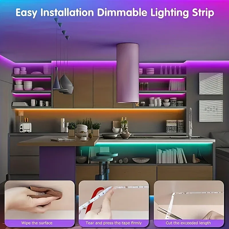 Bande lumineuse LED RGB flexible 1 à 40 m avec synchronisation musicale, alimentation USB 5 V et télécommande 3