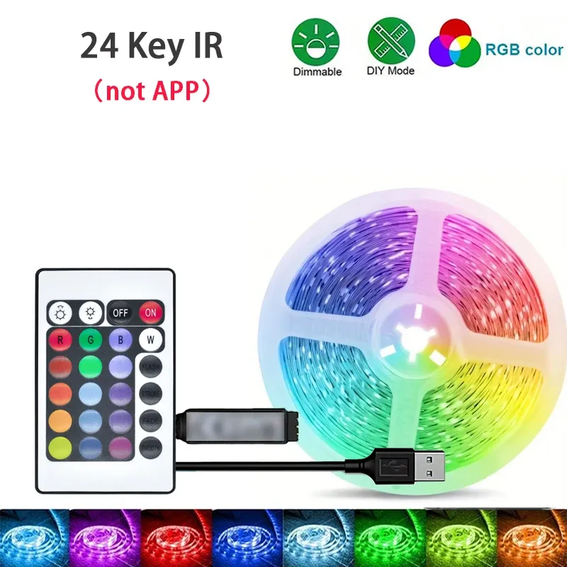 Bande lumineuse LED RGB flexible 1 à 40 m avec synchronisation musicale, alimentation USB 5 V et télécommande 10